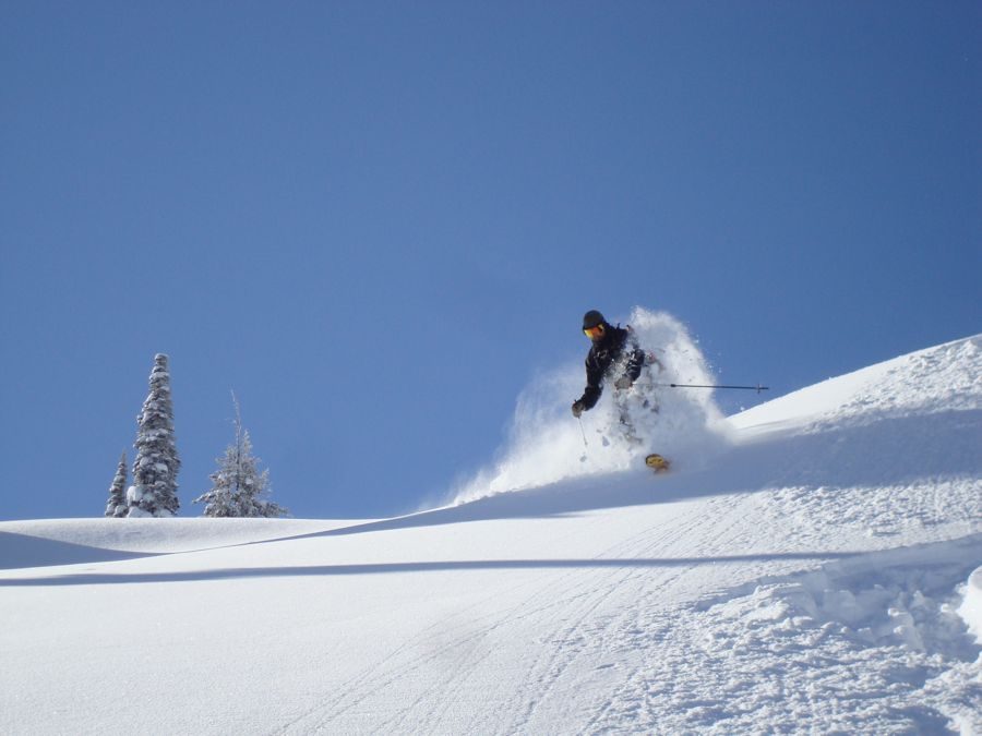 powder skiing bluebird day revelstoke